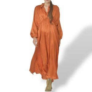 forte_forte Silk Gown‎ Womens 2 Orange Balloon Sleeve Luxury Maxi Dress Boho